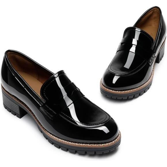 Women's Platform Chunky Heeled Loafers, Womens Business Casual - Picture 4 of 7